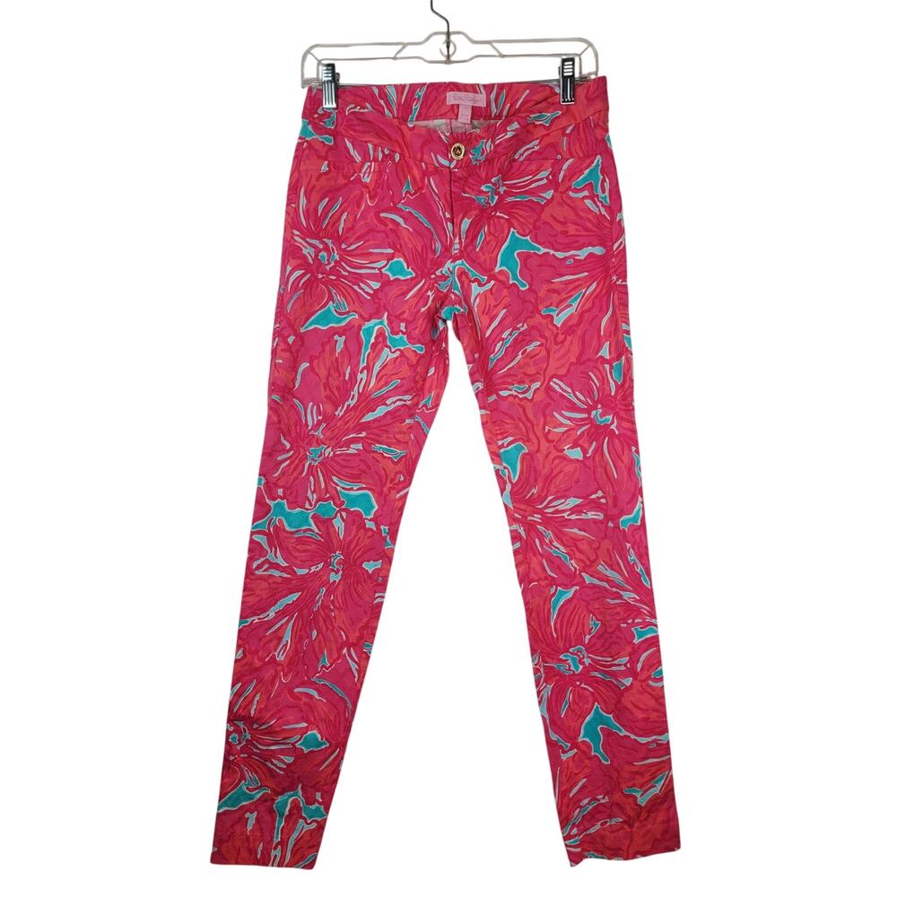Lilly Pulitzer Dopamine Floral Pink Turquoise Ankle Skinny Cotton Pant Womens 4
